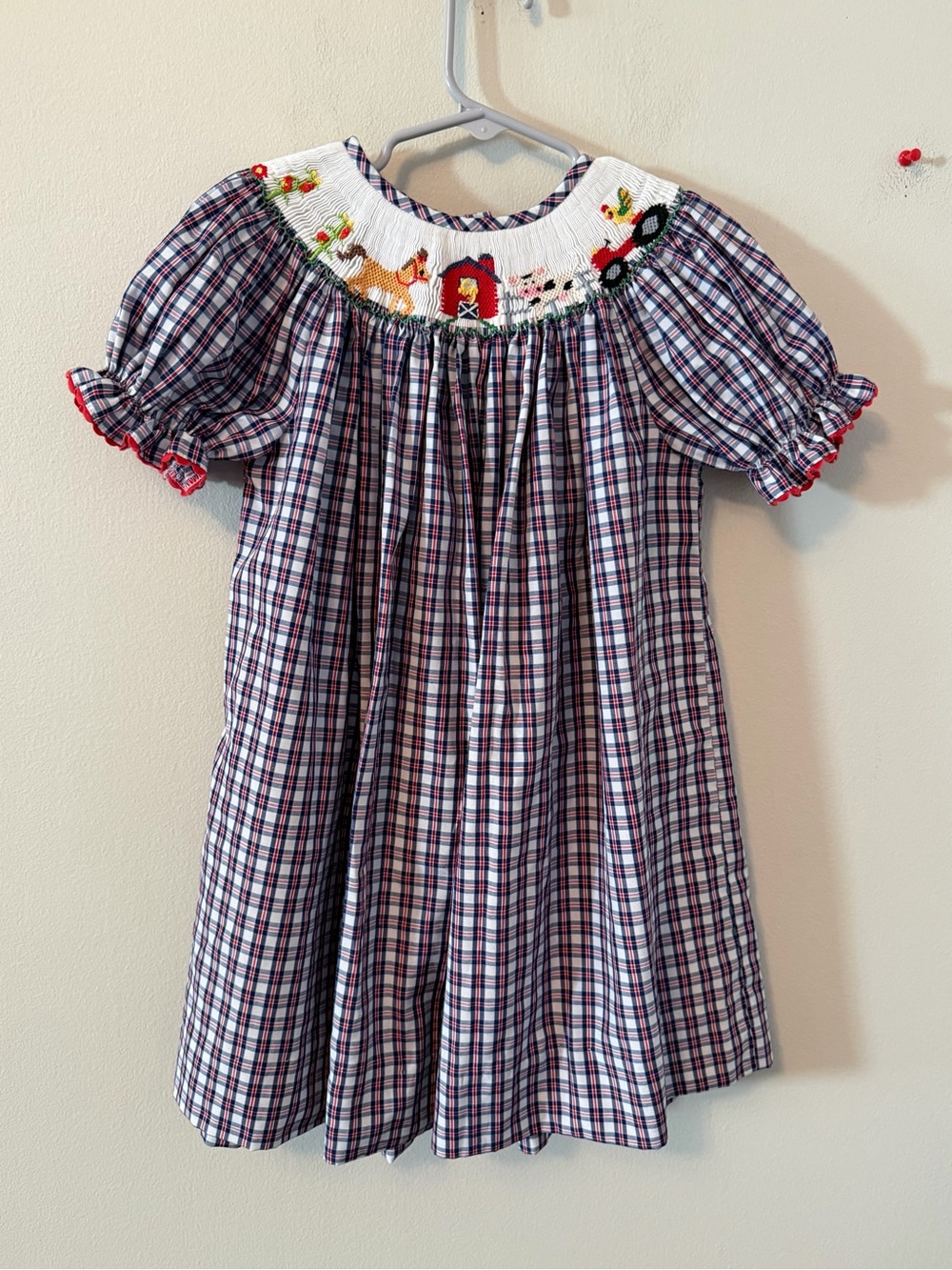 Vive La Fete Smocked Plaid Farm Animals Girls Dress